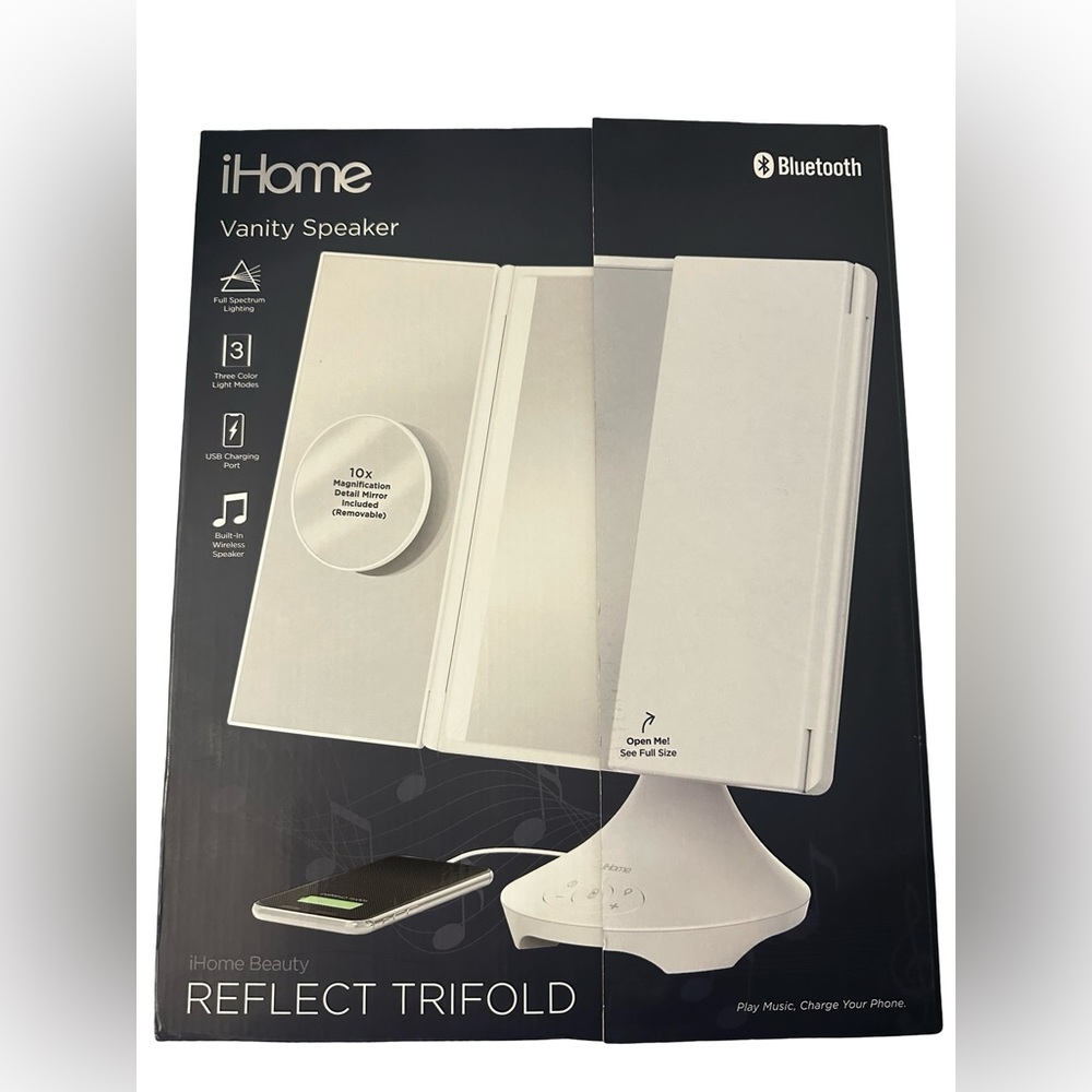 iHome Black Vanity Mirror with Bluetooth Speaker